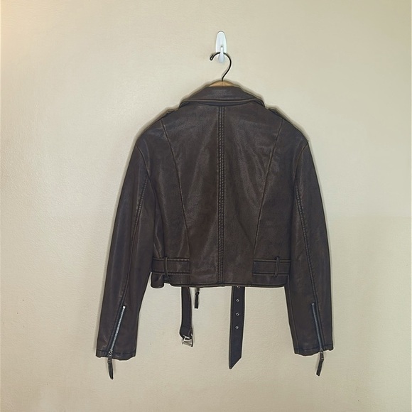 Lily & Lottie Akira Moto Jacket Asymmetrical Zip Front Closure Brown Size S - Picture 7 of 11